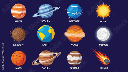 Colorful pixel art depiction of celestial bodies and space elements Vector
