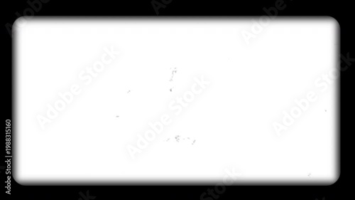 Vintage film frame overlay effect featuring dynamic dirt, heavy grain, dark vignette borders, and flickering scratches on a blank white screen for retro cinematic video projects and nostalgic designs