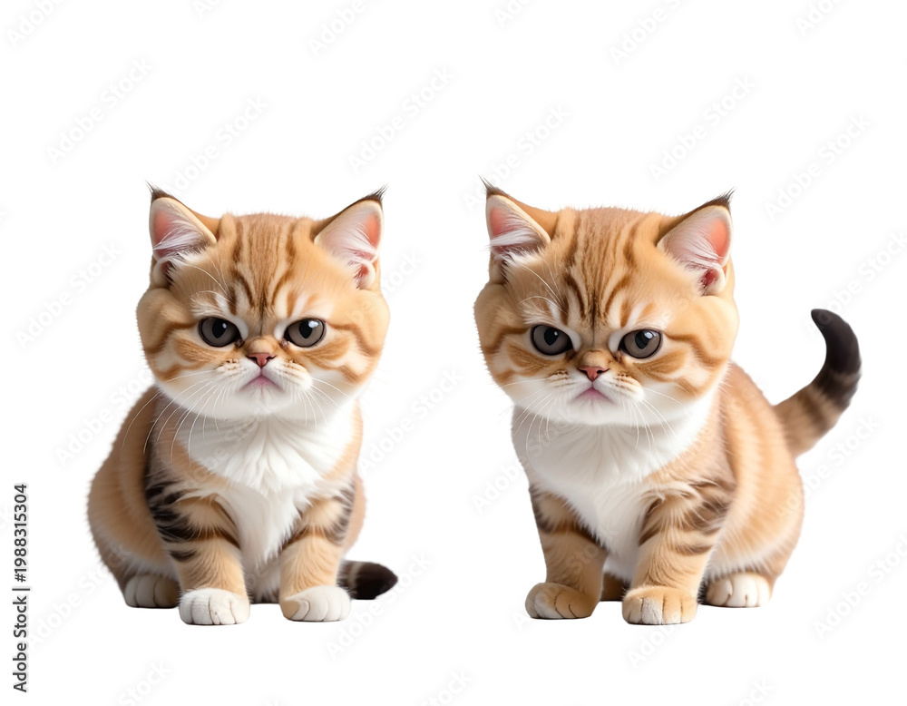 Fototapeta premium Chibi calico and ginger cat cubes: angry jho style full shot pair