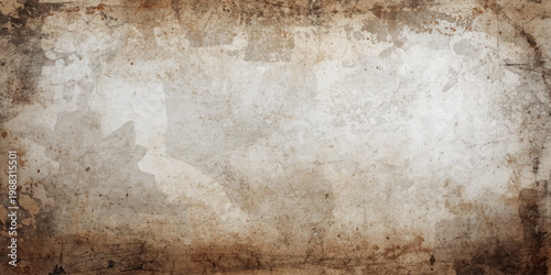 An aged brown parchment paper texture with a dirty grunge wall effect and vintage rust patterns creates a rough ancient backdrop for a blank antique surface design