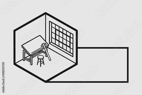 Isometric Woodworking Shop and Workbench Illustration