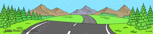 Mountain road graphic color landscape sketch long illustration vector 