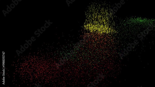 Glowing grains pouring in the 3d surface