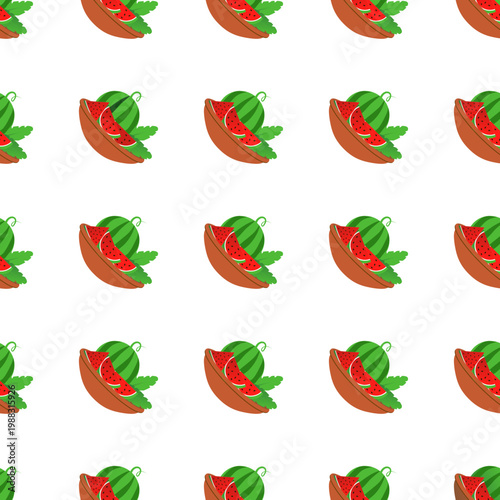 Seamless pattern of cartoon watermelon slices isolated on transparent background