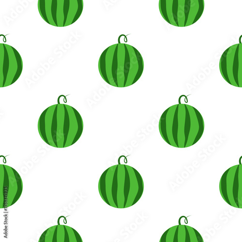 A repeating pattern of simple green watermelons with stems isolated on a transparent background