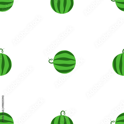 Repeating pattern of green striped watermelons isolated on a transparent background
