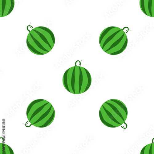 Seamless pattern of green watermelons with stripes on a transparent background