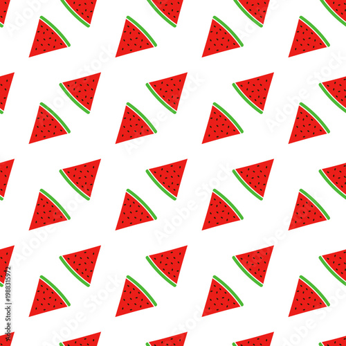 Seamless pattern of refreshing watermelon slices isolated on a transparent background for summer designs