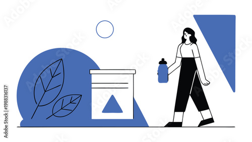 Woman holding a water bottle abstract concept vector illustrations