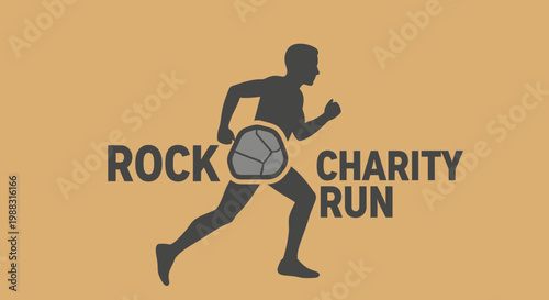 Rock Charity Run Silhouette Concept With Stone, Suitable For Sports And Fundraising
