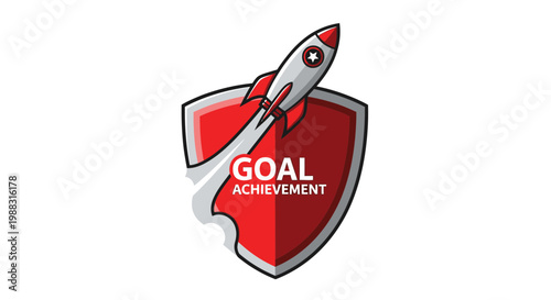 Rocket Ascent Symbolizing Goal Achievement Against A Shield Icon For Success