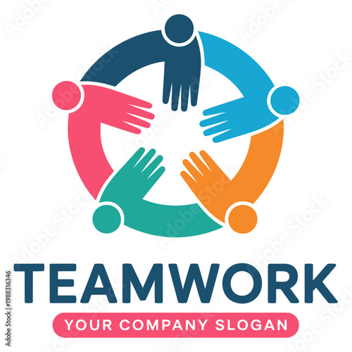 Vector of diverse people joining hands in a circle for teamwork and collaboration