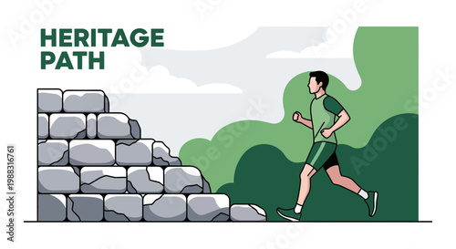 Runner Ascending Brick Steps on Heritage Path to Symbolize Growth and Progress