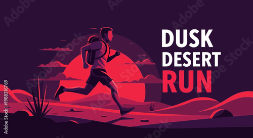 Runner At Sunset: A Dynamic Illustration Of Desert Expedition During The Dusk Hours