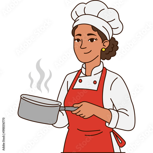 Female Chef Cooking with Pot