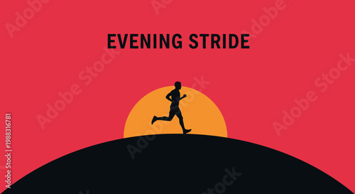 Runner At Sunset Striving For Success Over The Hill Silhouette With Color Palette