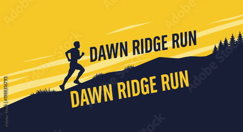 Runner Ascending Hillside At Sunrise, Conceptualizing Mountain Dawn Running