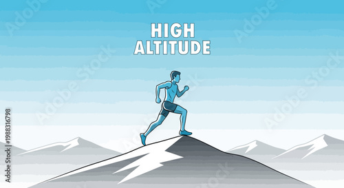 Runner Ascending Mountain in Illustration: Altitude, Fitness, and Endurance Concept