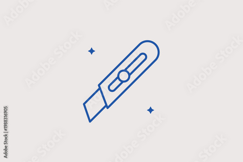 Utility knife cutter line icon for precise paper cutting and industrial craft work. Sharp Vector Illustration for warehouse safety guides and DIY workshop materials.