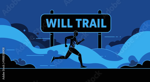 Runner Ascending Mountain Trail During Dramatic Sunrise