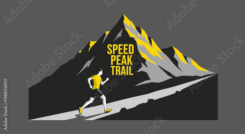Runner Ascending Mountain Trail Representing Speed, Peak, and Athleticism in Illustration Form