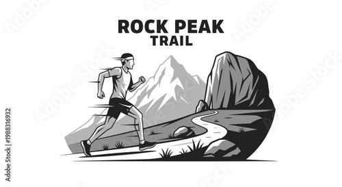 Runner Ascending Mountain Trail: Engaging Illustration Depicting Outdoor Endurance and Adventure