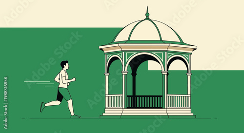 Runner Beside Gazebo In Park Illustration Depicting Healthy Lifestyle and Fitness Goals