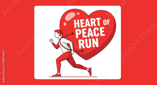 Runner Carrying Heart Symbolizes Peace Initiative during Charitable Marathon Event