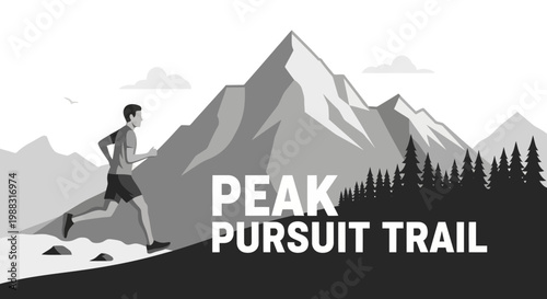 Runner Ascending Mountain Trail: Peak Pursuit Concept Outdoor Activity Scene