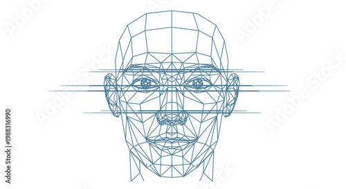 Wireframe Human Face With Horizontal Scan Lines