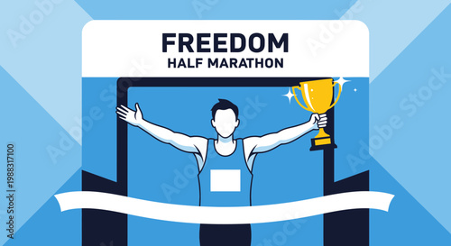 Runner Celebrates Victory After Achieving Goal at Freedom Half Marathon Event