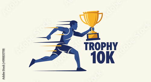 Runner Celebrates Victory Holding Prize after Finishing a 10K Race Winner