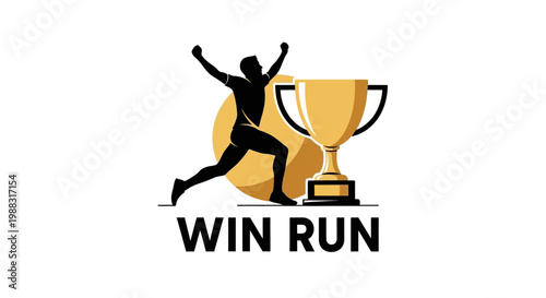 Runner Celebrates Victory Beside Golden Trophy Celebrating Athletic Achievement With Joy