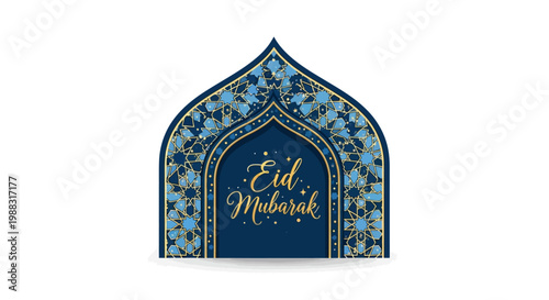 Elegant Blue Eid Mubarak Archway with Floral Patterns