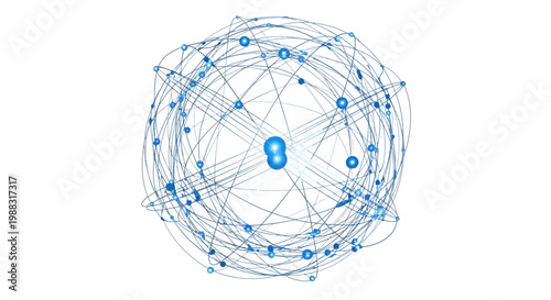 Abstract Sphere of Connected Blue Digital Nodes and Lines on White Background