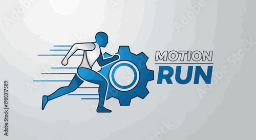 Runner Combined With Gear Illustrating Speed, Motion, Dynamics, And Movement In Progress