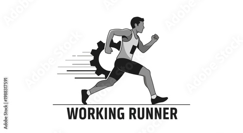 Runner Combined With Gear Illustrates Concept Of Productivity And Efficiency In Motion
