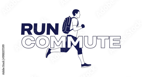 Runner Commuting With Backpack, Silhouette Illustrating Active Transportation, Minimalist Design