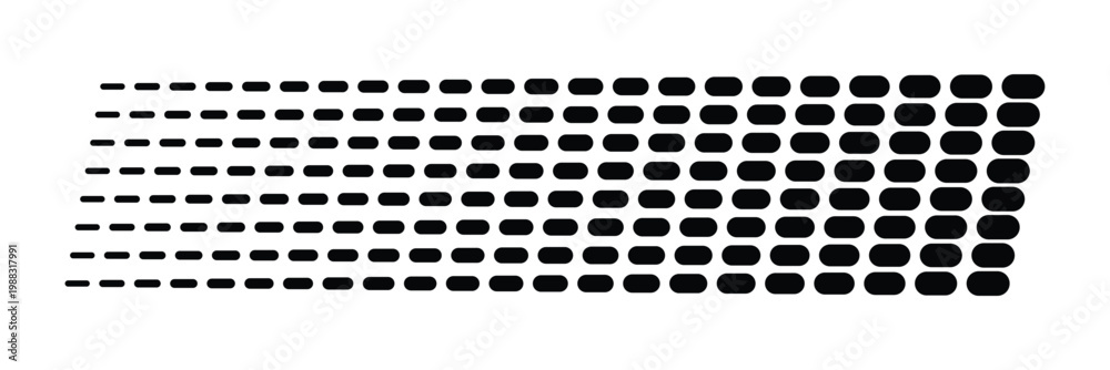Fototapeta premium Racing speed dots pattern in horizontal motion style, rounded dash lines forming fast movement effect, motorsport velocity graphic, isolated for formula one race events