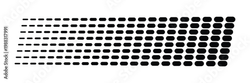 Racing speed dots pattern in horizontal motion style, rounded dash lines forming fast movement effect, motorsport velocity graphic, isolated for formula one race events