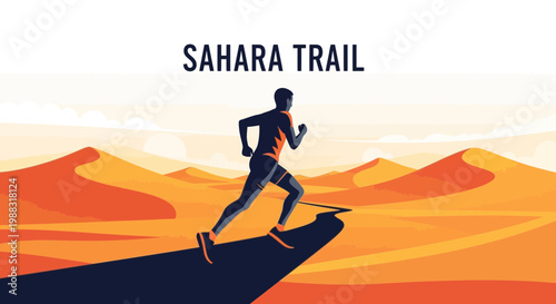 Runner Embarks on Sahara Desert Trail Amidst Golden Dunes Under a Clear Sky