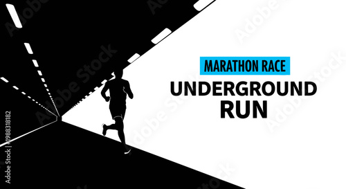 Runner Embarks on Underground Marathon, Bold Silhouette in Black And White Contrast