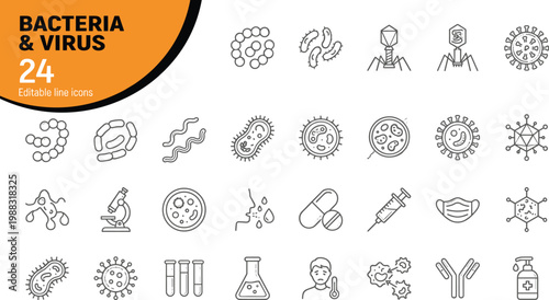 collection of bacteria and virus icons vector illustration