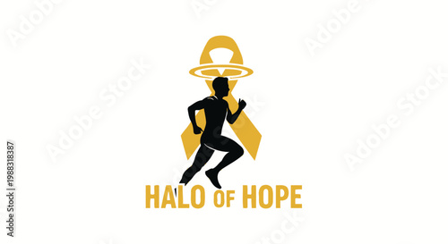 Runner Emblem with Golden Halo and Ribbon Symbolizing Endurance and Compassion