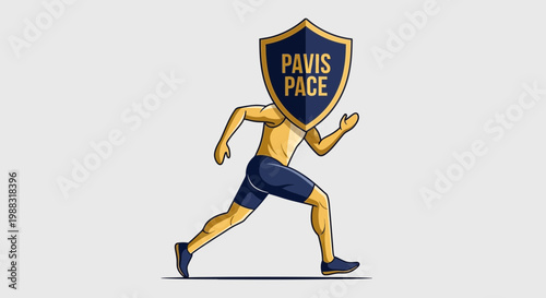 Runner Emblem with Shield Head Represents Speed, Security, and Protection for Athletics