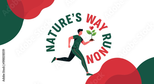Runner Embraces Nature With a Green Outfit Holding a Plant, Love For Environment