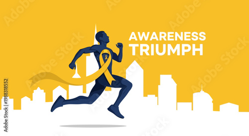 Runner Embracing Awareness Ribbon Symbolizing Hope And Triumph