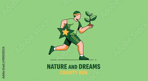 Runner Embracing Environmentalism, Charity Event Featuring Growth and A Positive Star Symbol