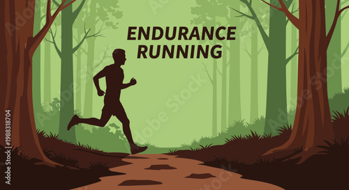 Runner Endurance in Forest: Illustration Depicting Running in a Natural Setting