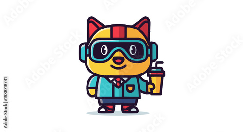 Cartoon cat character with beverage vector illustration for design projects